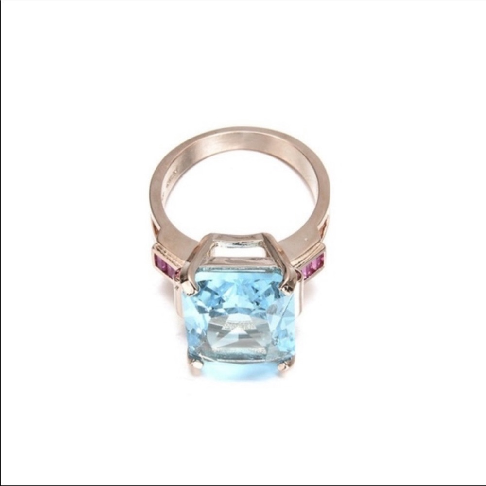New Women’s Men Yellow Gold Plated Aquamarine Ring - Picture 2 of 5